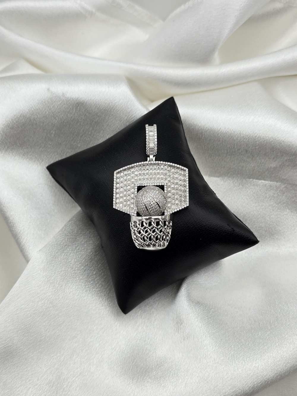 Sterling Silver 925 Moissanite Luxury  Iced Basketball Hoop Pendant